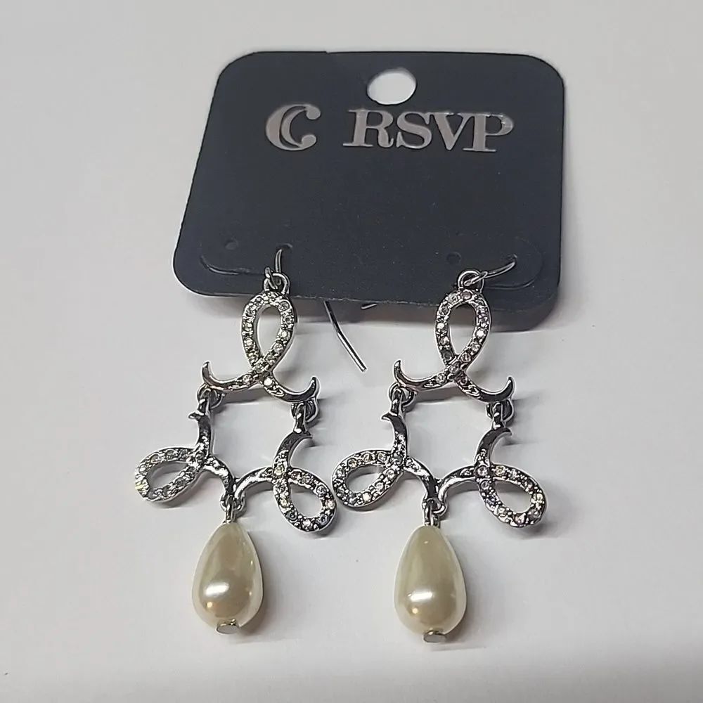 Charming Charlie RSVP Faux Pearl Drop Earrings in Silver
